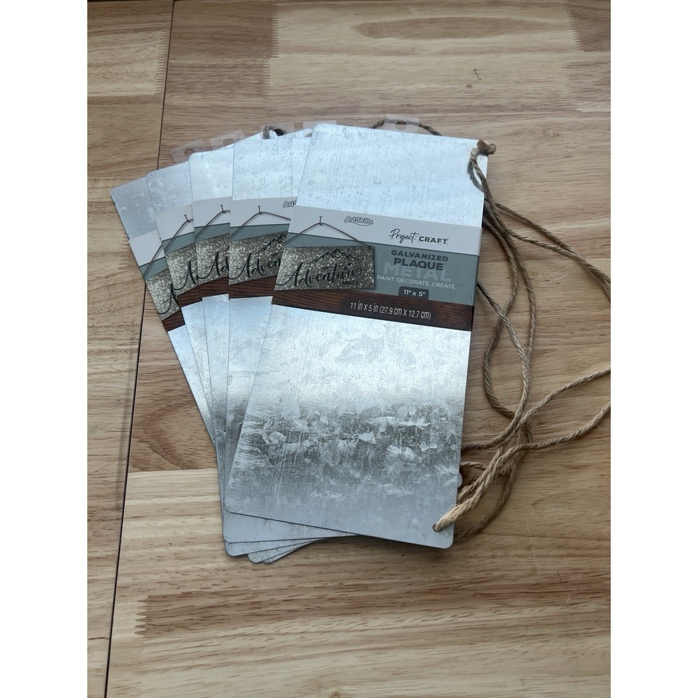 Set Of 5 Galvanized Metal Plaque With Twine For Crafts, Blank Sign, 11"x5"‎